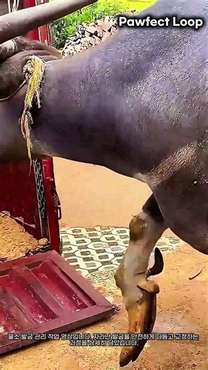 물소의 과도하게 자란 발굽 관리 및 교정 작업 과정 #worker #process #livestock #hoofcare #vet