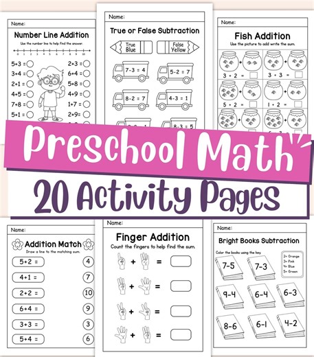 Preschool Math Addition and Subtraction Worksheets for Kids – Fun, Printable Early Learning Activities - Etsy