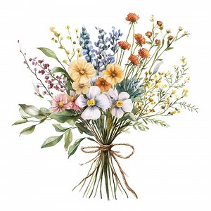 Wildflower Bouquet PNG Clipart, 12x Watercolor Floral Clip Art Set, Printable Flower Clip Art, Paper Crafts, Digital Download, Junk Journals - Etsy
