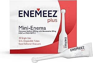 Enemeez Plus Enema for Constipation Fast Acting Relief, 283mg Docusate Sodium, 20mg Benzocaine Enema, 30 Count, Effective for Constipation