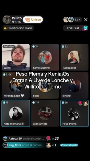 Peso Pluma y Kenia Os en el Live de Lonche y Willito