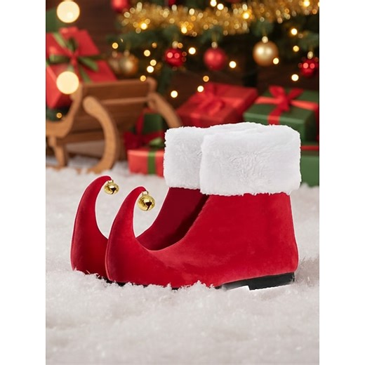 Women's Red Christmas Elf Boots with Curled Toe and Jingle Bells – Festive Holiday Costume Shoes for Parties and Cosplay 2026 - $46.99