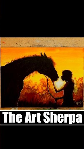 Horse and girl silhouette at Sunset step-by-step, acrylic, painting #art #theartsherpa #painting