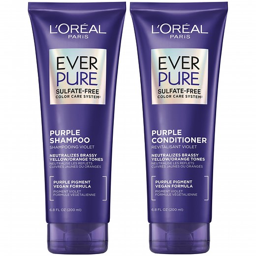 L'Oreal EverPure Purple Sulfate Free Toning Shampoo & Conditioner Set, Hibiscus, 6.8 fl oz