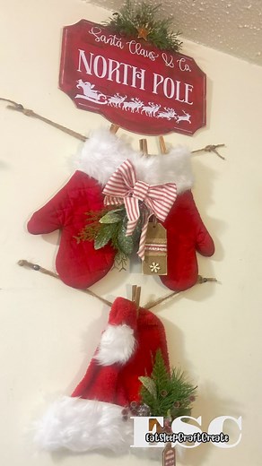 Dollar tree Santa clothes line rustic decor craft! So fun and easy to make. You can embellish however you want! Super cute and affordable! Happy crafting! #crafting #christmas #crafts #diychristmasdecor #happycrafting #craftvideos #dollartree #rusticdecor #farmhouse #farmhousechristmas | Eat Sleep Craft Create