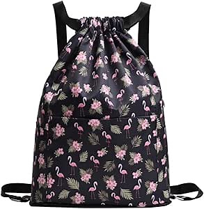 Drawstring Foldable Large Capacity Dry-wet Travel Sports Backpack，Lightweight Travel Backpack (Flamingo)