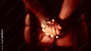 young girl with hands shackled behind his back chain imprisoned her master