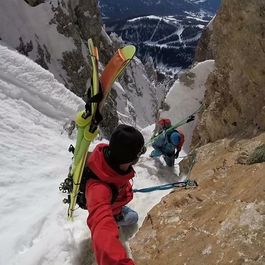 sci alpinismo estremo, gola dei Cront Larséc gruppo del Catinaccio