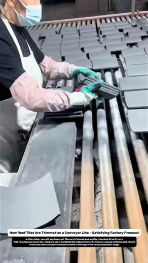 How Roof Tiles Are Trimmed on a Conveyor Line – Satisfying Factory Process!