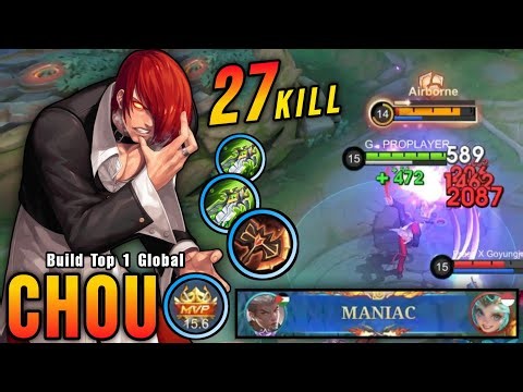 27 Kills + MANIAC!! Chou High Physical Damage (INSTANT DELETE) - Build Top 1 Global Chou ~ MLBB