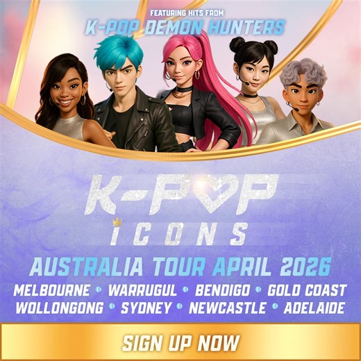 ✩★💿Demon Hunters, get ready for pre-sale!⋆｡˚🎤⭐ K-Pop Icons Live is coming to The State Theatre, Sydney on Wednesday 15th April 2026. Sign up to be the first in line for tickets! 💜 It's gonna be #Golden 💫 | K-Pop Icons