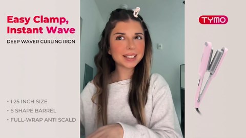 Curling Iron Hair Crimper Waver - TYMO ROVY Beach Waves Curling Wand, Ionic Deep Waver Hair Curler Tool with Ceramic 3 Barrel for Women, Dual Voltage, Anti-Scald, Easy to Use, Pink, 1.25 Inch