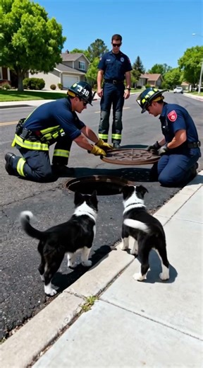 Heartwarming Rescue! Smart Border Collie Puppies Seek Help to Save Sibling from Manhole.