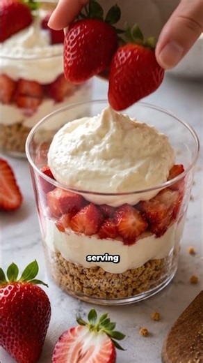 Creamy No-Bake Strawberry Cheesecake Cups in just minutes! 🍓