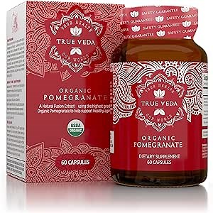 Organic Pomegranate Extract Supplement | USDA Certified Pomegranate Powder from Fruit | Natural Ellagic Acid & Punicalagins | 60 Vegan Capsules