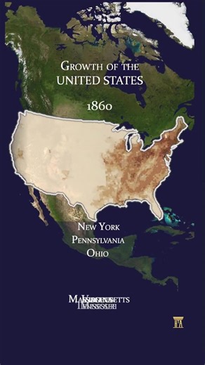 The growth of The United States Between 1790 & 2020 Including the Top 7 states by Decade Credit: the history archives (IG) | Brilliant Maps