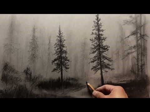 How to Draw a Misty Pine Forest in Charcoal | Easy Step by Step Tutorial