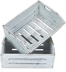 Wooden Crate, 2 Pack Fast Assemble Wooden Crate for Storage, Decorative Farmhouse Wooden Crate Basket, Vintage Wood Crates Display for Fruits and Vegetables