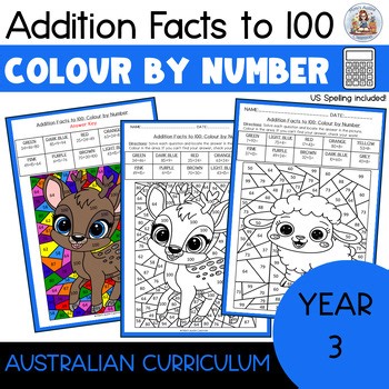 Color By Number Worksheets – Addition Facts to 100 Grade 3