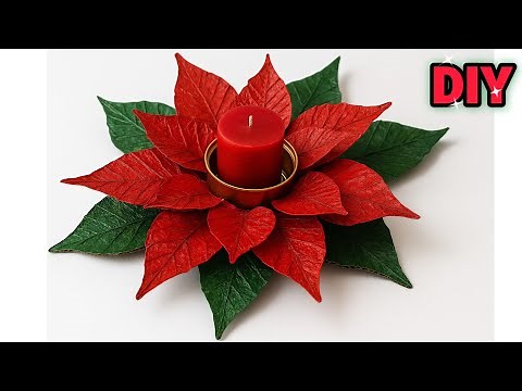 How to Make a Stunning DIY Christmas Poinsettia Candle Holder from Cardboard 🌺 Holiday Decoration