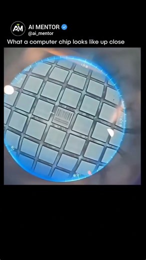 Ai Mentor on Instagram: "What a computer chip looks like up close This video takes a close-up look at a computer chip, revealing the intricate patterns and microscopic structures that power modern technology. From transistors to complex circuitry, the visuals highlight the incredible engineering behind the tiny components that run our digital world. Hashtags: #ComputerChip #MicroTechnology #Semiconductors #TechInside #Electronics #Engineering #Silicon #TechnologyExplained #Innovation"