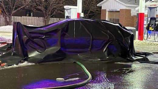 Firefighters Use A Blanket And A 'Turtle' To Put Out EV Fire At Gas Station