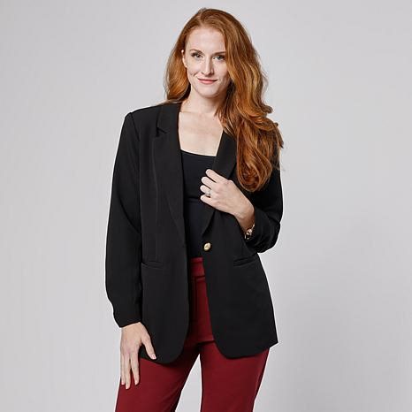 G by Giuliana Ruched-Sleeve Woven Girlfriend Blazer | HSN