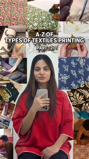 Chahat on Instagram: "A-Z OF TYPES OF TEXTILE PRINTING🫟 1. Indigo Vat Print Fabric is dipped into a reduced indigo bath and turns blue as it oxidizes in air. 2. Javanese Batik Hand-applied hot wax resists dye to create detailed, symbolic patterns. 3. Japanese Katazome Rice-paste resist is pressed through stencils to form crisp repeated motifs. 4. Kalamkari Printing Hand-painted or block-printed textiles made with natural dyes and narrative designs. 5. Khadi Print (Pigment + Binder) Pigment inks
