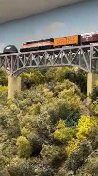 HO Train's EPIC Bridge Crossing! 🌉 #ModelTrains #HOScale