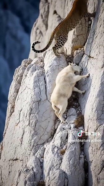 Leopard vs White Goat: Epic Climb on Rugged Rocks
