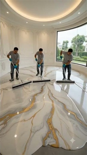 Amazing Epoxy Floor Making Process | Gold & White Marble Finish | Satisfying Video