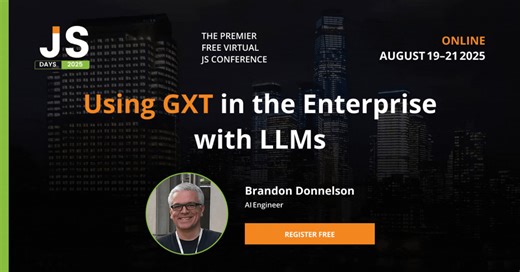 🚨 Discover how GXT LLMs are shaping the future of enterprise apps! Join AI Engineer Brandon Donnelson at JS Days 2025 🗓️ August 19–21 | 💻 100% Free & Virtual 🧠 Topic: Using GXT in the Enterprise with LLMs 👉 Secure your free spot now: https://bit.ly/4mGpKA0 #JSDays2025 #JavaScript #AI #LLMs #EnterpriseApps #GXT #FreeJSConf #Sencha | Sencha