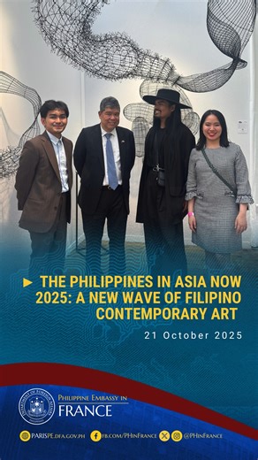 The Philippines in Asia NOW 2025: A new wave of Filipino contemporary art 21 October 2025 In line with the 2025 Museums and Galleries Month and the Paris Art Week, H.E. Eduardo José de Vega graced the Asia Now 2025 in support of the lone Philippine representative, Racso Jugarap, a visual artist based in Belgium who was shortlisted for the Loewe Foundation Craft Prize 2024. This year’s Asia Now Paris Asian Art Fair runs from 22 to 26 October 2025, following its VIP preview on October 21. Asia Now