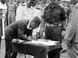 Japanese General Imamura surrenders on HMS Glory in 1945