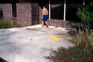 Shirtless Guy Fails at Jumping Filthy Pool