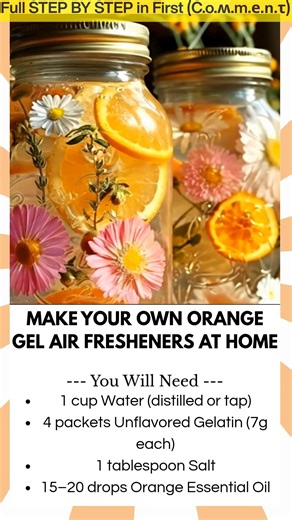 Make Your Own Orange Gel Air Fresheners at Home Want to bring a burst of citrus freshness into your home? These DIY Orange Gel Air Fresheners are simple, natural, and beautifully scented. With real orange slices and essential oils, they make any room smell like sunshine while adding a cozy, handmade touch to your décor. | Kira Recipes