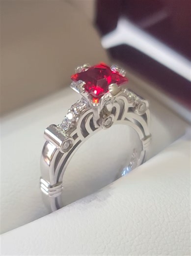 Exclusive 💍 Art Masters Caravaggio 14K White Gold 1.25 Ct Princess Ruby Diamond Engagement Ring Wedding Band Bridal Set R623PS-14KWGDR at CaravaggioJewelry.com #ForYou