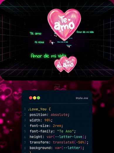 Textos de Amor 3D con HTML, CSS y JavaScript