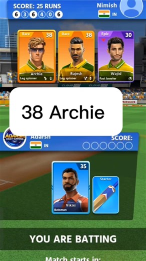 Chase 25 Against Archie new Bowler #cricket #cricketleaguegame