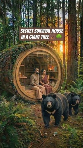 Built a Secret Survival House Inside a Giant Tree 🌳🐻