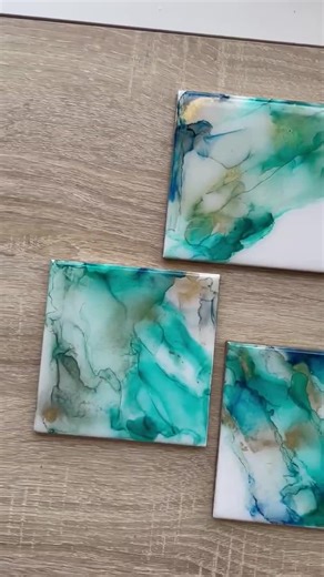 Blue Ceramic & Alcohol Ink Coasters