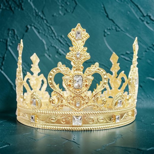 Yellow Gold Crown, Clear Crystal Crown, Royal King Crown, Medieval Headpiece, Costume Headdress, Regal Gold Crown, Renaissance Crown - Etsy