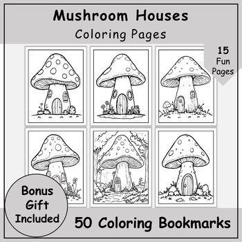 Mushroom Houses Coloring Sheets | Screen-Free Coloring Activity for Kids