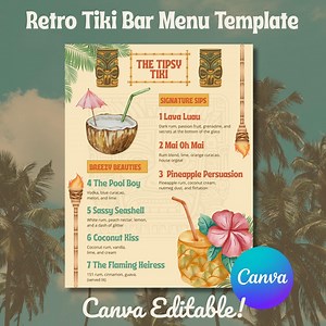 Retro Tiki Bar Cocktail Menu Template: Vintage Tropical Luau Drink Sign (canva Pro) - Etsy Canada