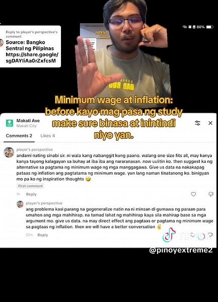 Replying to @player's perspective Minimum wage at inflation: before kayo mag pasa ng study make sure binasa at inintindi niyo yan. #pinoyextreme #politics #minimumwage #fyp #economics