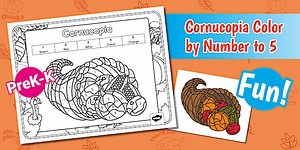 Cornucopia Color by Number to 5 Worksheet