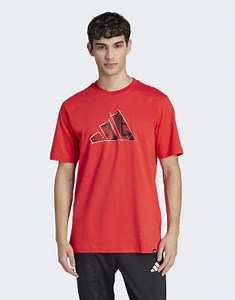 adidas Performance – T-Shirt in Pure Ruby mit Logo-Grafik | ASOS