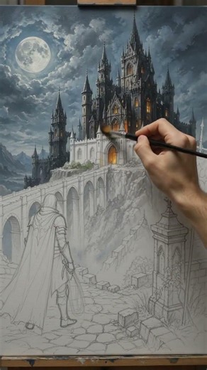 Painting a Dark Medieval Castlevania Castle | Gothic Fantasy Acrylic Painting
