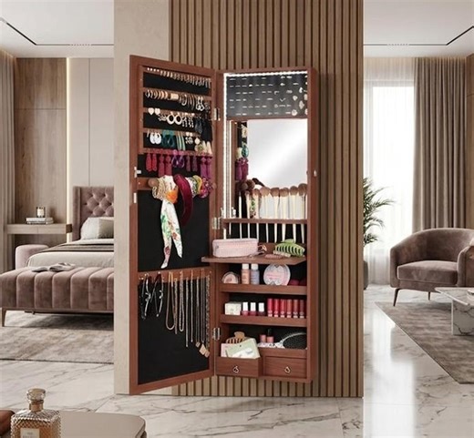 Jewelry Cabinet With Mirror Lockable Wall or Door Mounted Tall Jewelry Organizer-2 Drawer - Etsy