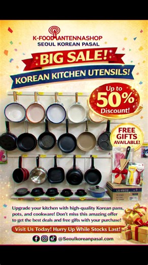 🔥 Korean Kitchen Utensils SALE! 🔥 Upgrade your kitchen with high-quality Korean cookware and utensils at K-Food Antenna Shop – Seoul Korean Pasal! 🍳 Frying pans 🥘 Pots & cookware 🍲 Korean stone bowls and kitchen tools ✨ Special Offer: ✅ Up to 50% DISCOUNT on selected Korean kitchen utensils 🎁 Free Gifts Available with purchase Bring the authentic Korean cooking experience to your home with premium Korean kitchen products. 📍 Visit us today and grab the best deals before stocks run out! Fol